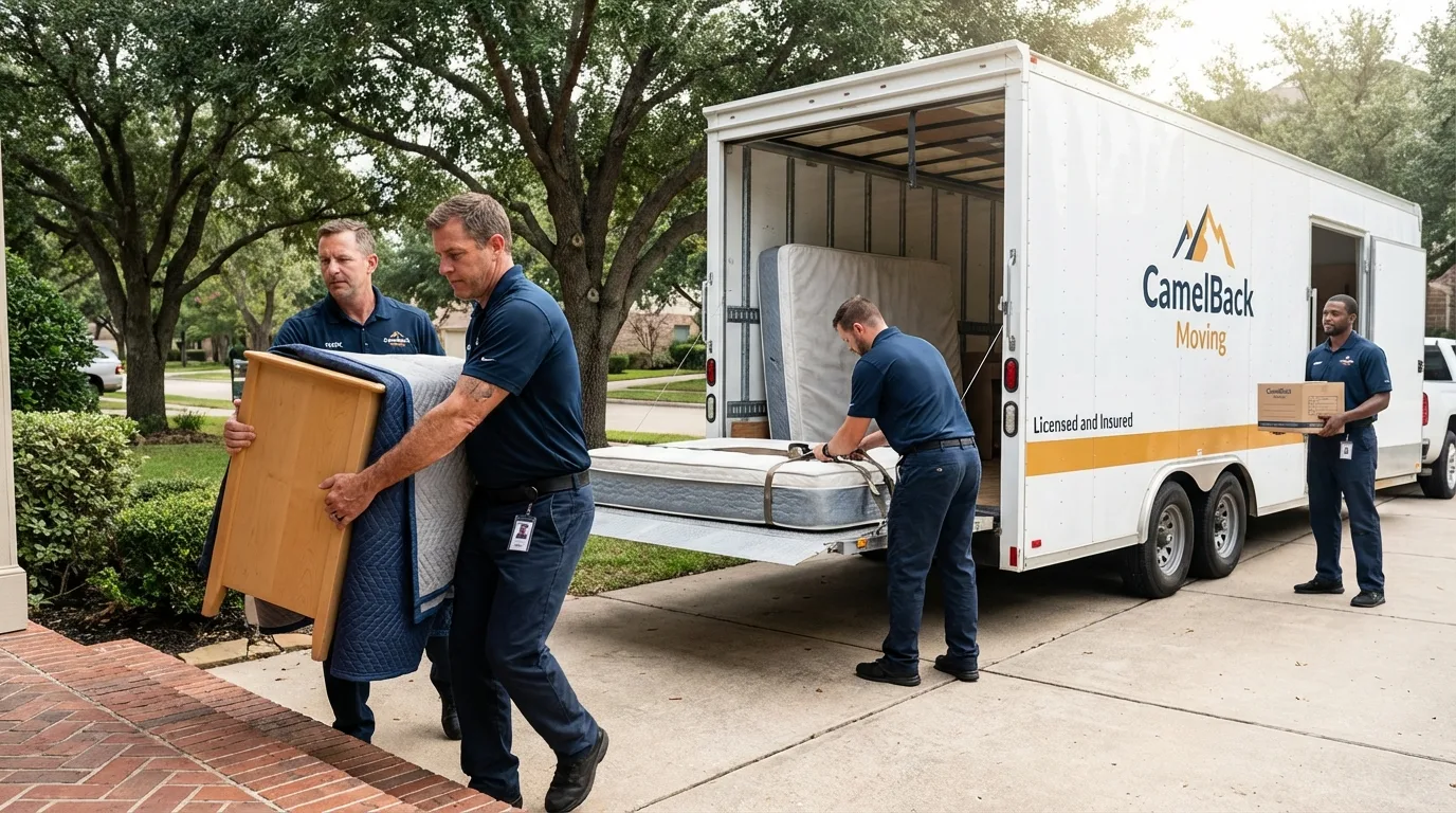 Crew loading residential truck for cross-state move from Demopolis, AL